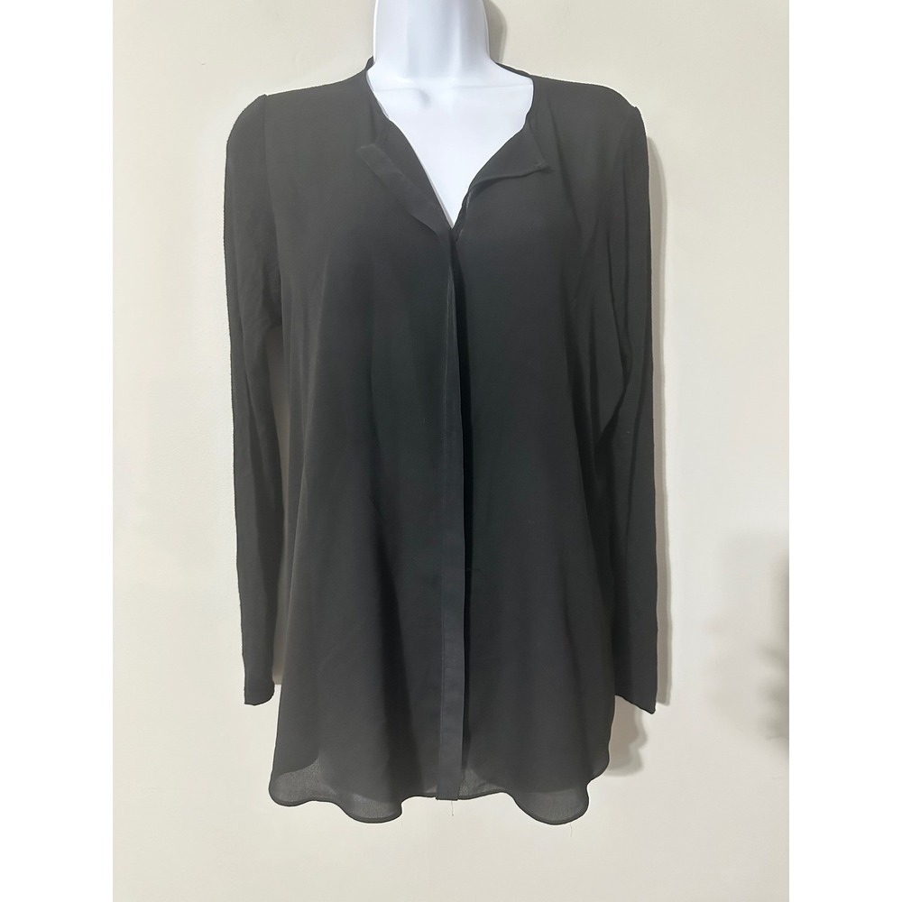 Lola & Sophie Black Long Sleeve Blouse Small V Neck Split Back POPOVER SIZE S